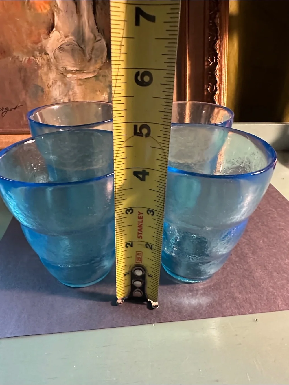4 blue glass 4” drinking glass set of 4